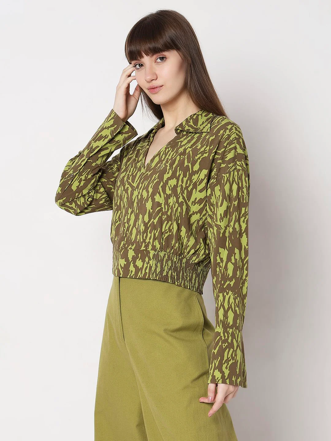 Green Animal Print Cropped Top - Image 3