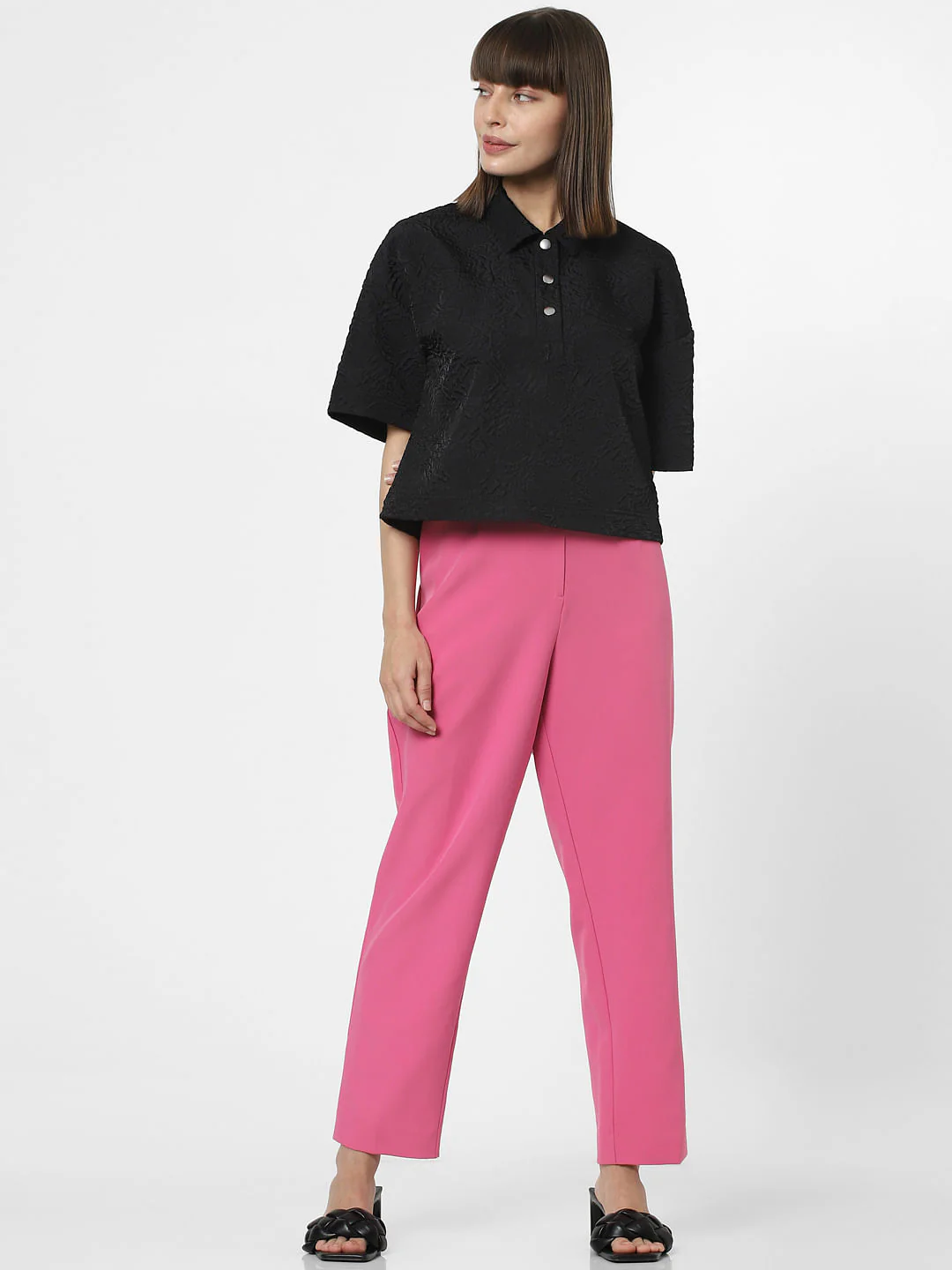 Black Textured Short Sleeves Top - Image 5