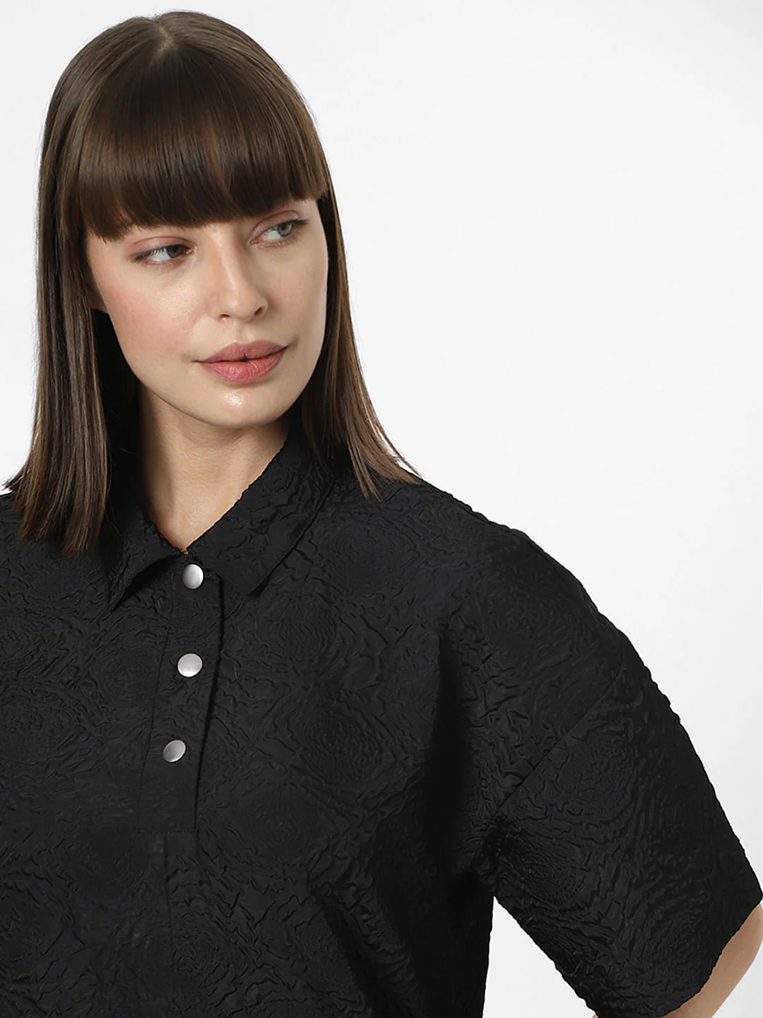 Black Textured Short Sleeves Top - Image 6