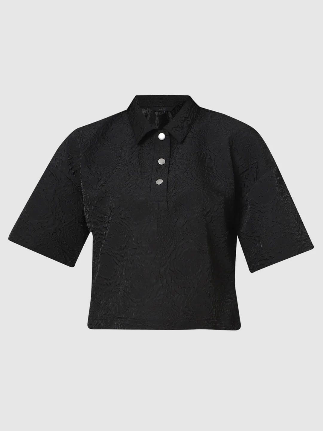 Black Textured Short Sleeves Top - Image 7