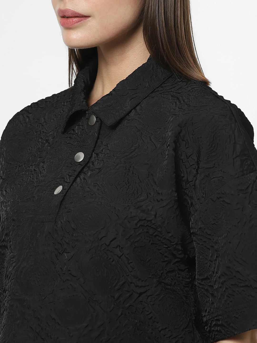 Black Textured Short Sleeves Top - Image 8