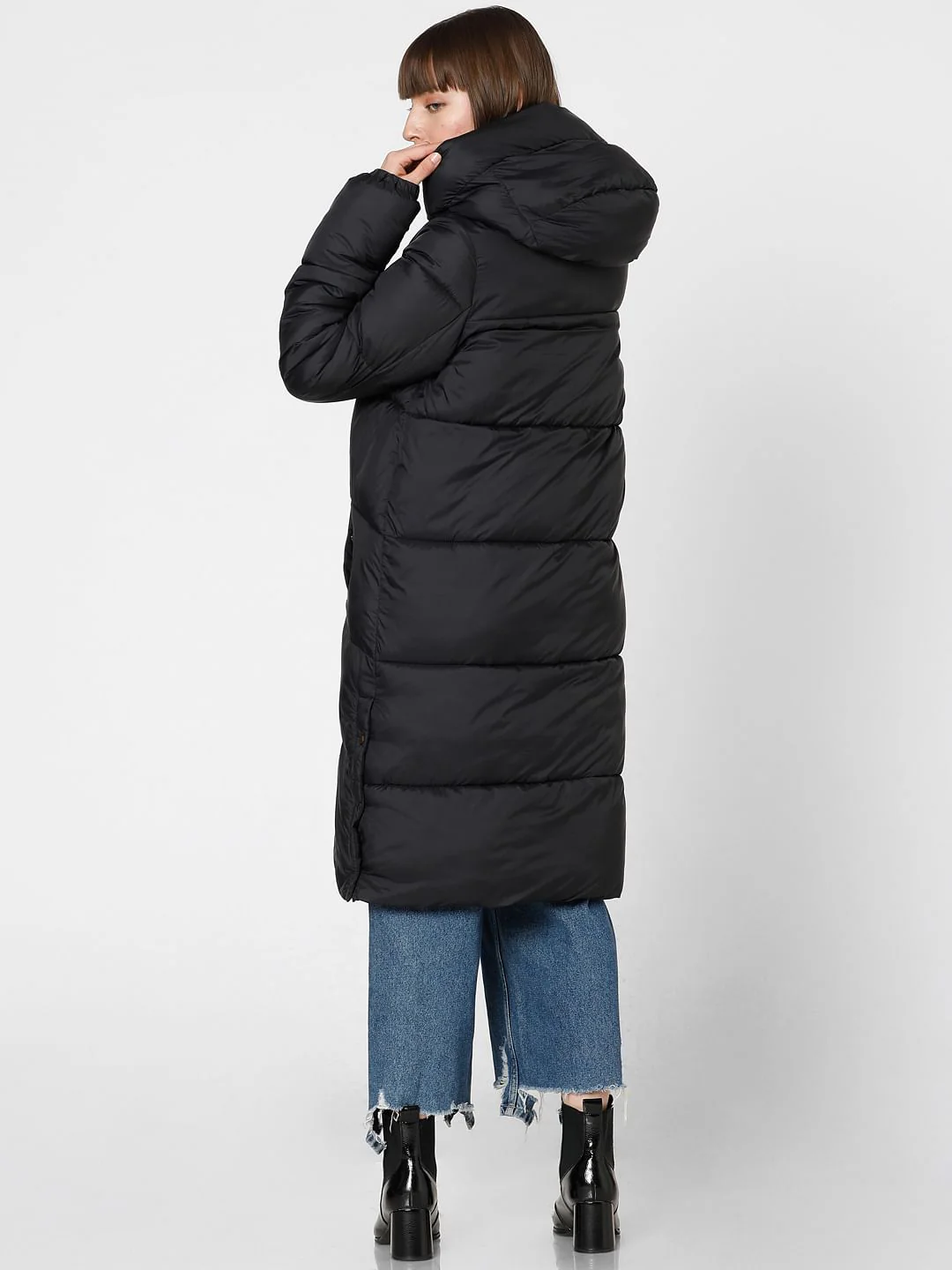 Black Long Hooded Puffer Coat - Image 4