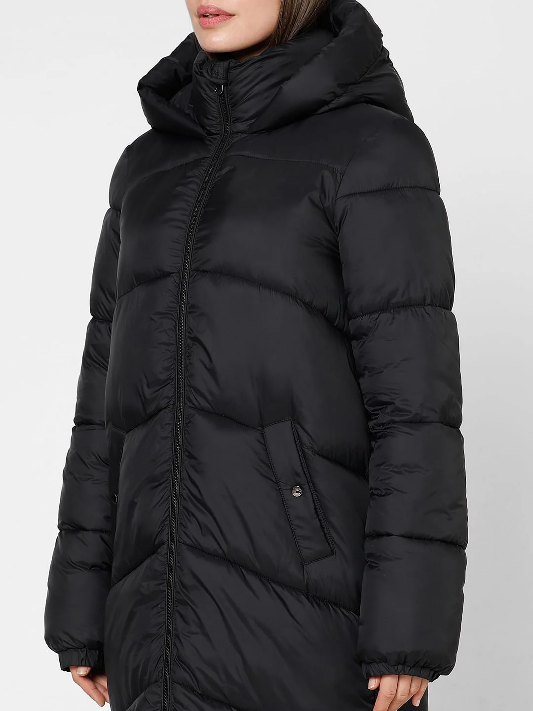 Black Long Hooded Puffer Coat - Image 5
