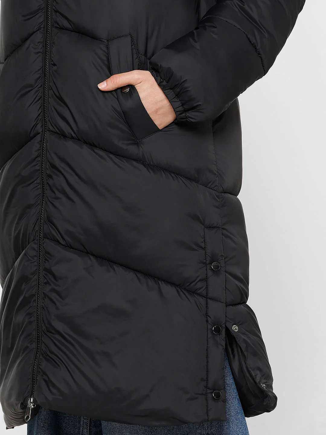 Black Long Hooded Puffer Coat - Image 7