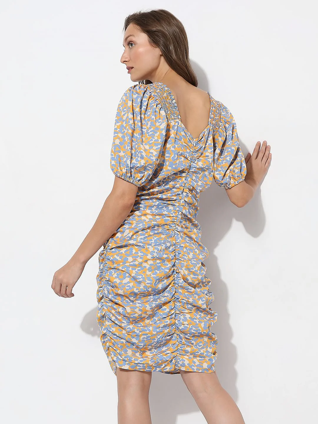 Mustard Printed Smocked Dress - Image 4