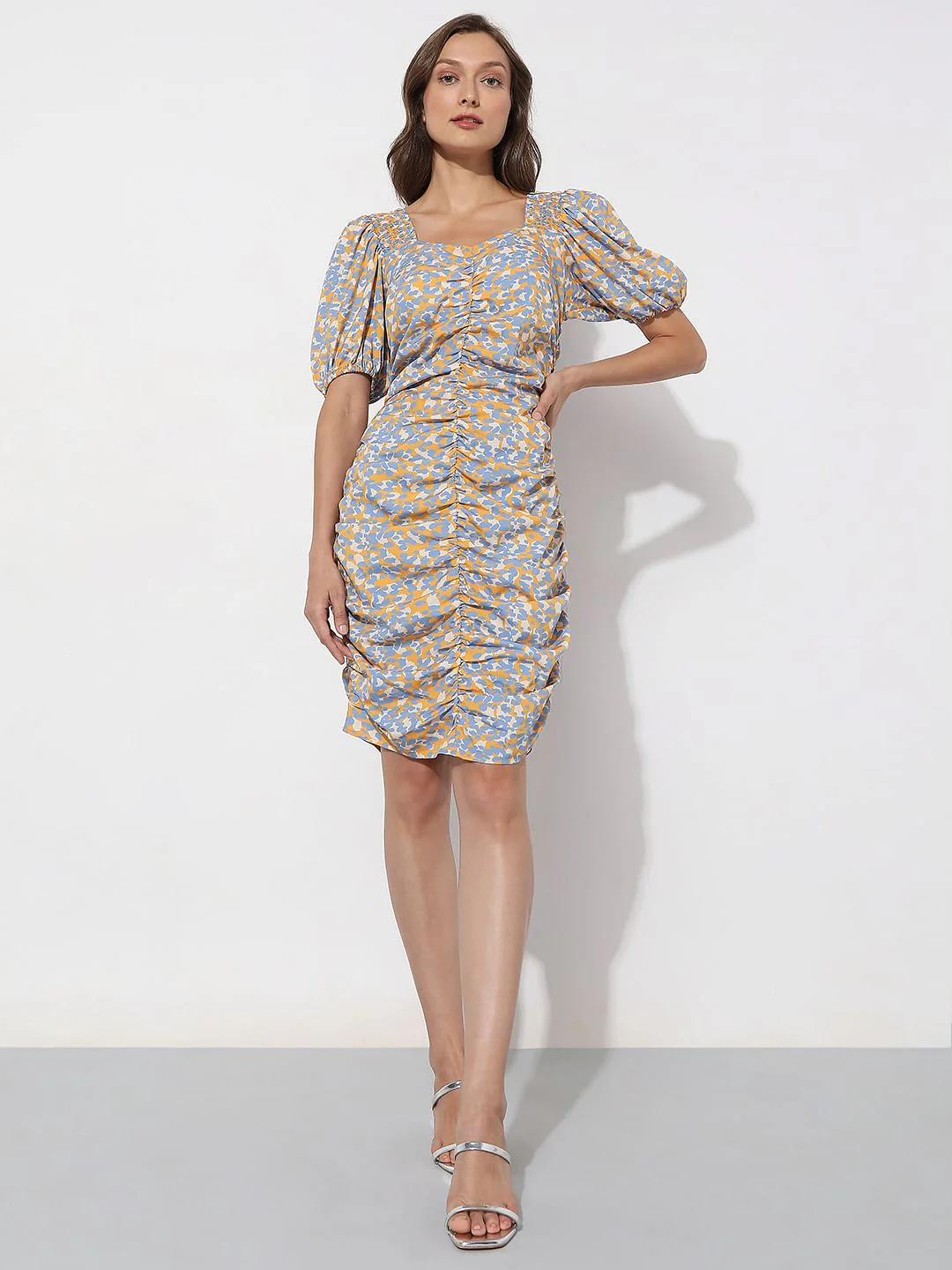 Mustard Printed Smocked Dress - Image 5