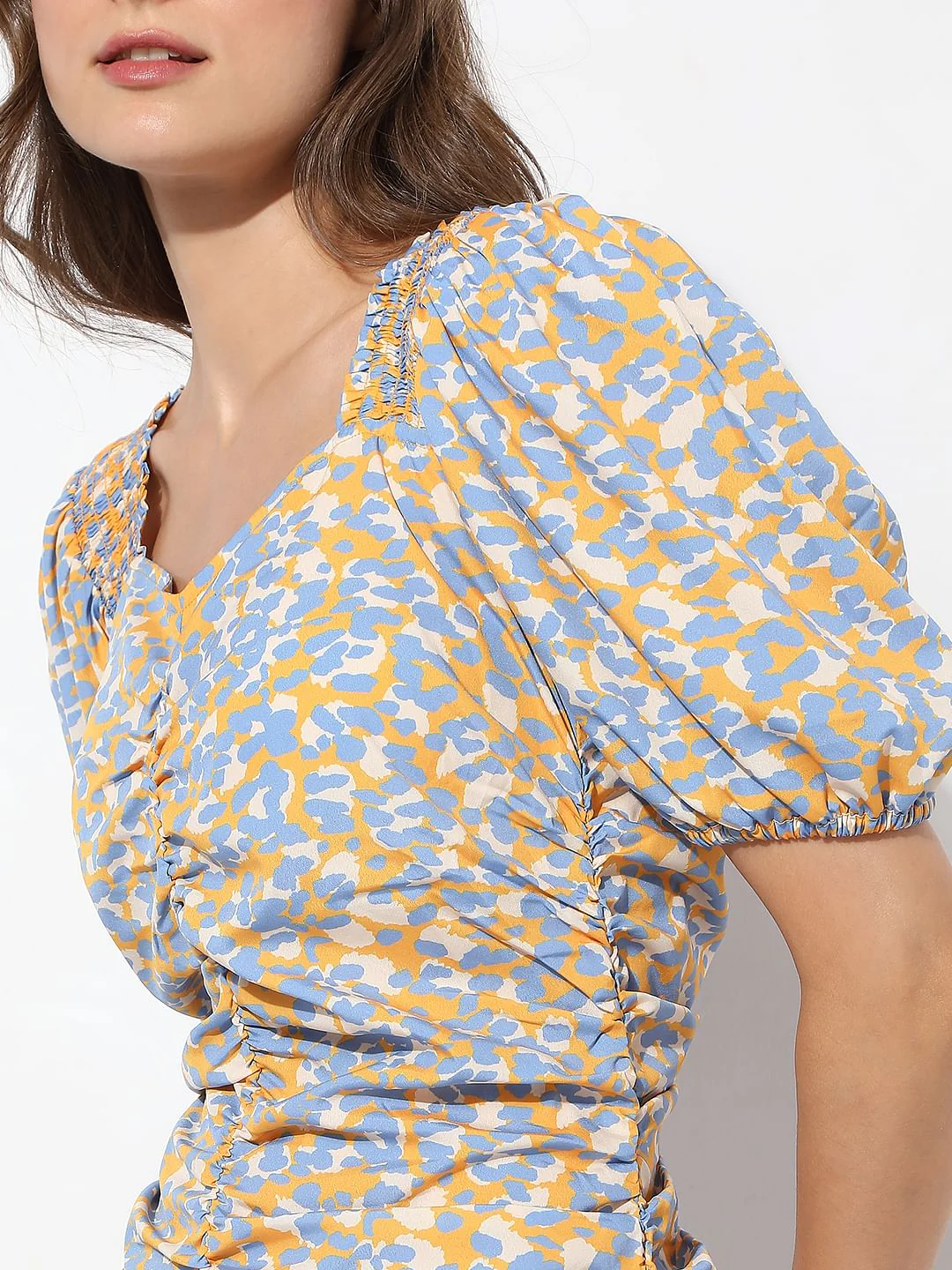 Mustard Printed Smocked Dress - Image 6