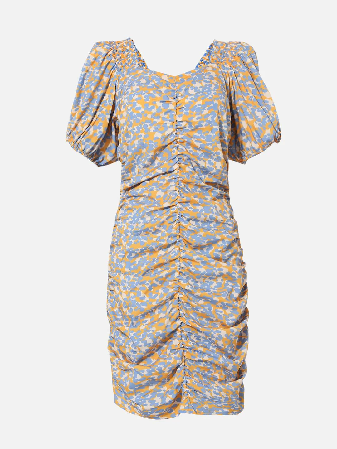 Mustard Printed Smocked Dress - Image 7