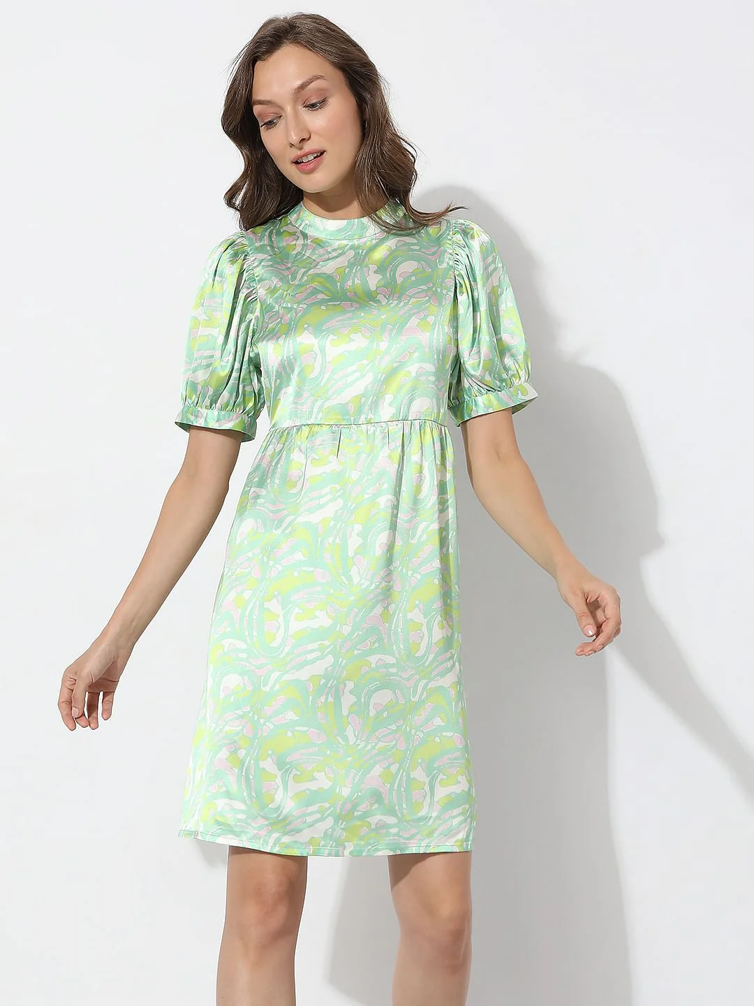 Green Abstract Print Fit & Flare Dress - Image 2