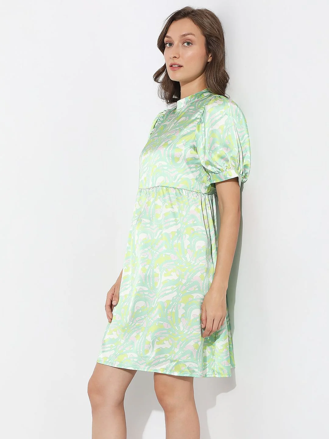 Green Abstract Print Fit & Flare Dress - Image 3