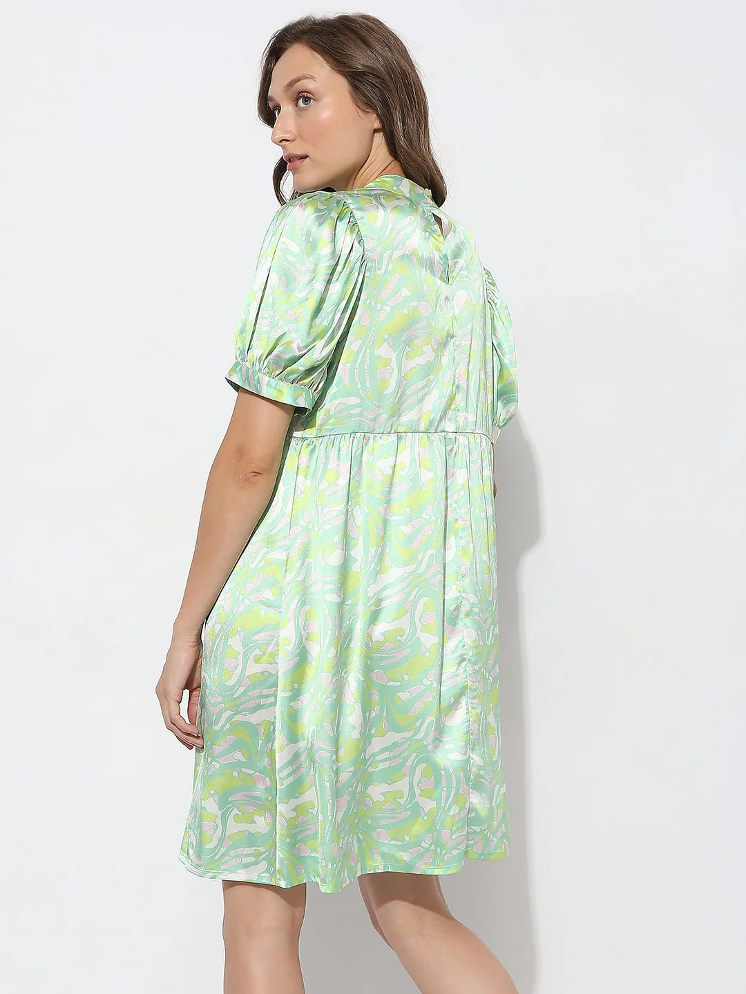 Green Abstract Print Fit & Flare Dress - Image 4