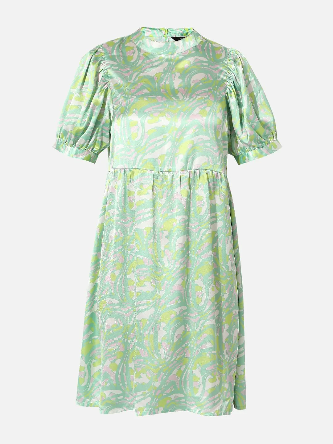 Green Abstract Print Fit & Flare Dress - Image 7