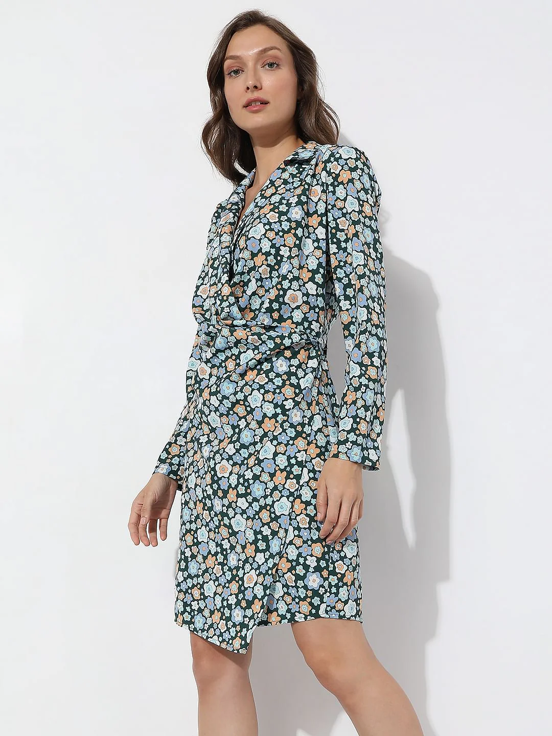 Green Floral Print Shirt Dress - Image 3