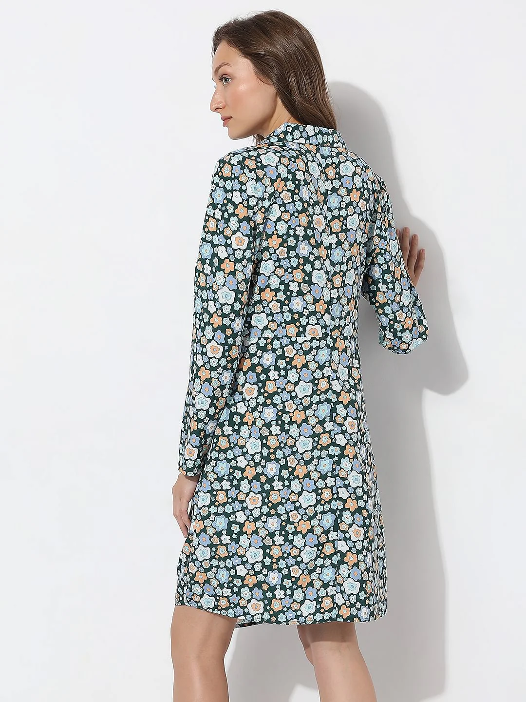 Green Floral Print Shirt Dress - Image 4