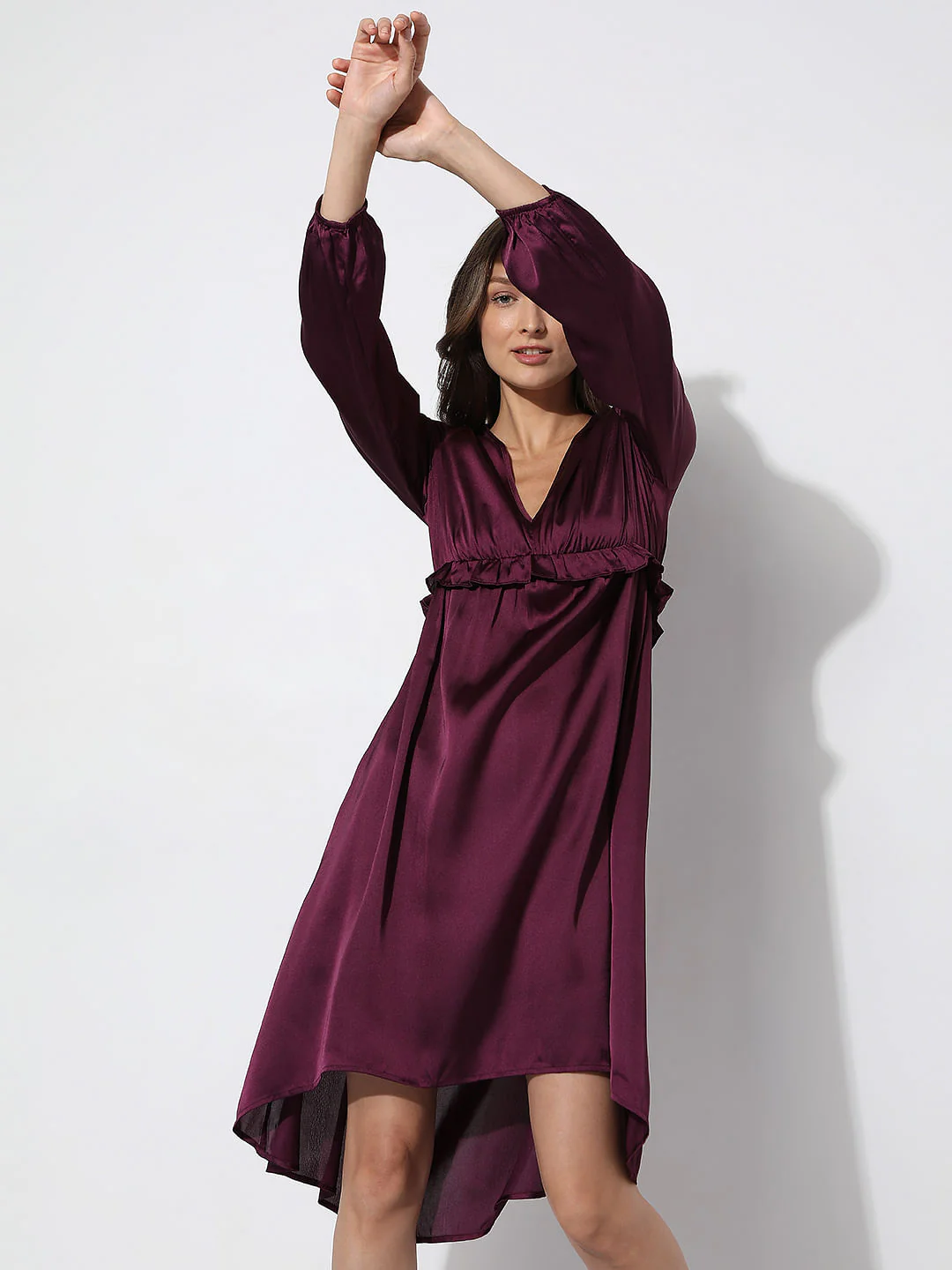 Dark Purple V-Neck Satin Dress - Image 2