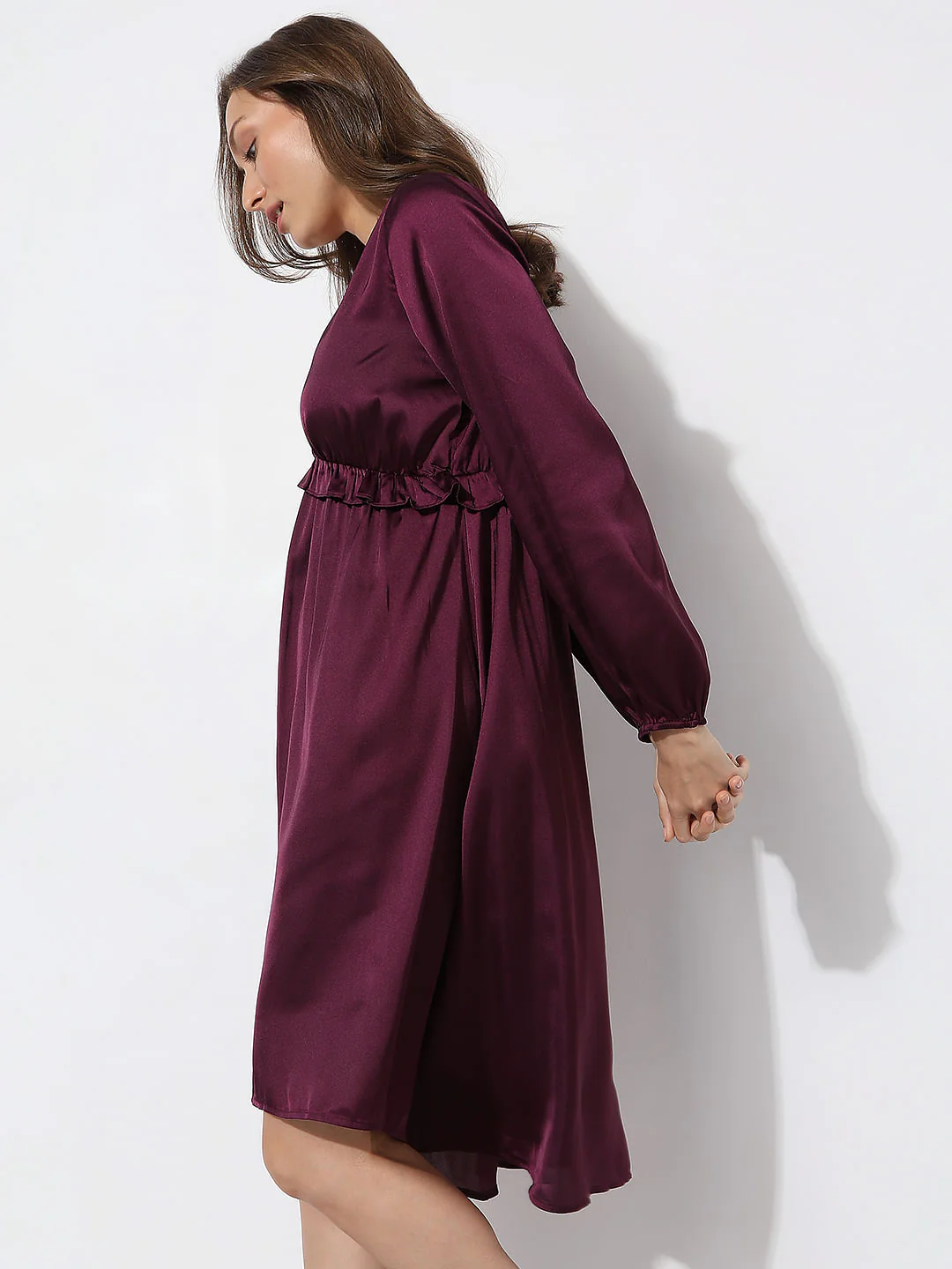 Dark Purple V-Neck Satin Dress - Image 3