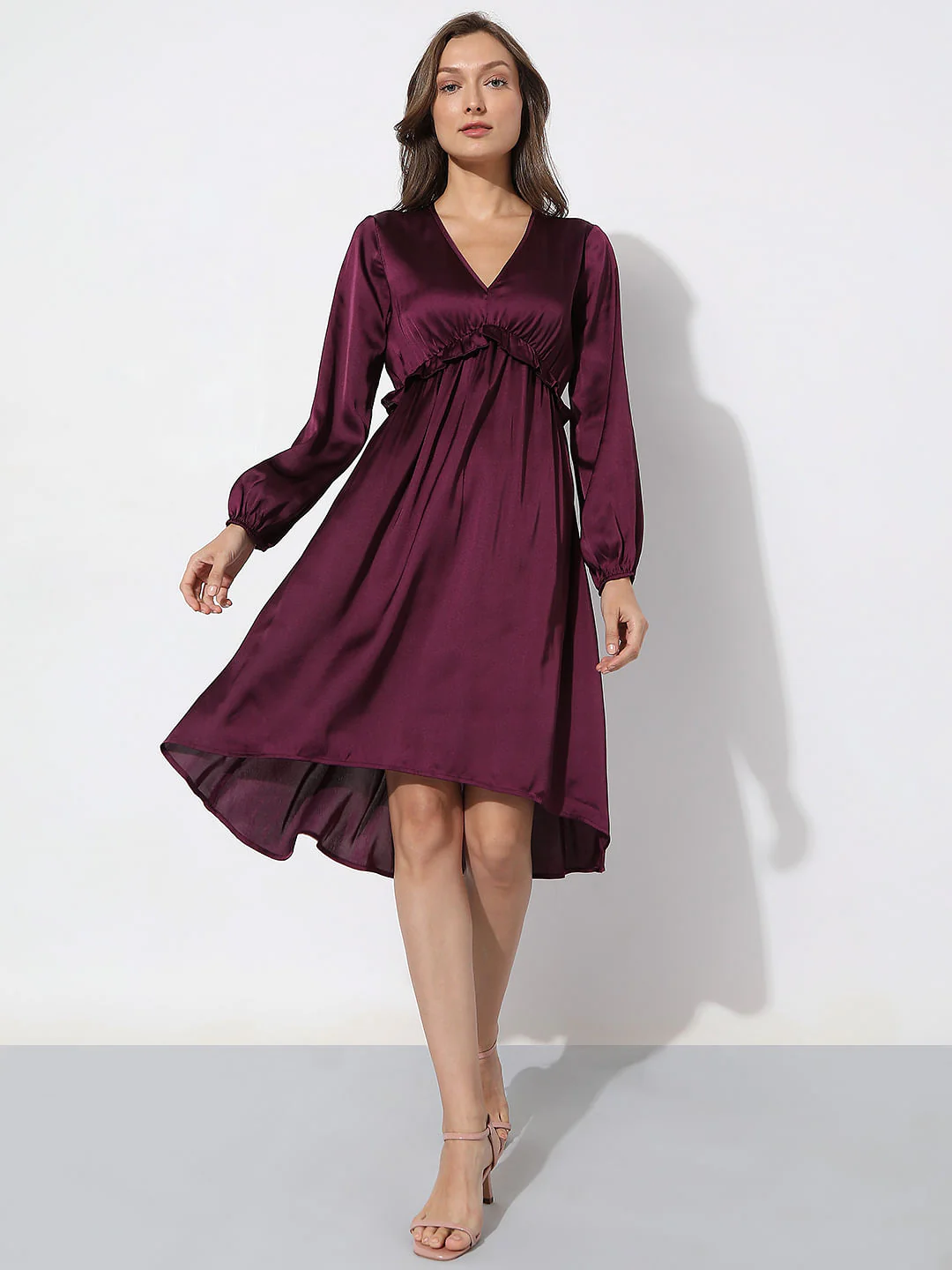 Dark Purple V-Neck Satin Dress - Image 5