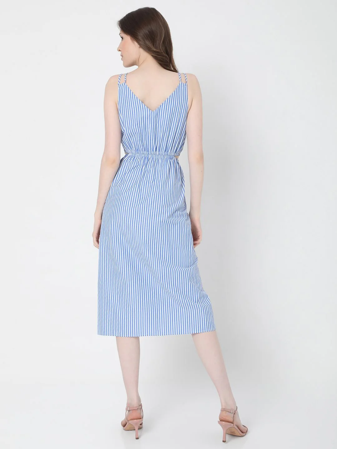 White & Blue Striped Midi Dress - Image 4