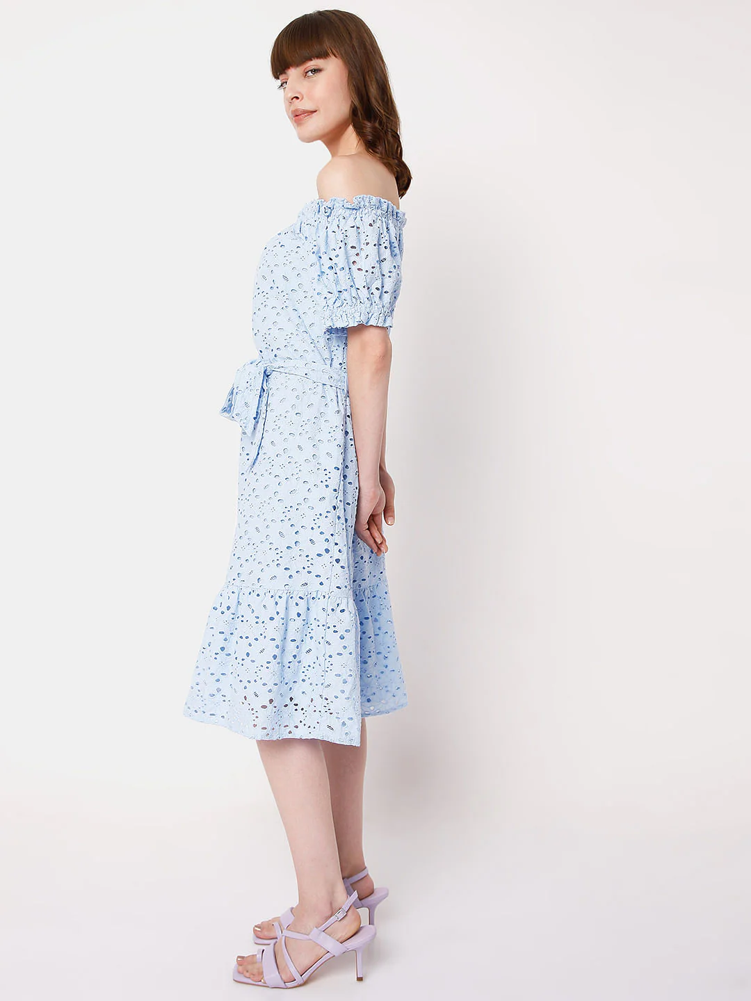 Blue Schiffli Off Shoulder Dress - Image 3