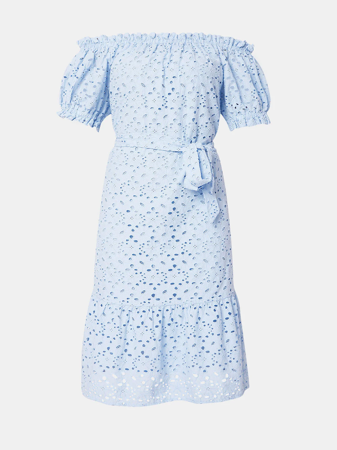Blue Schiffli Off Shoulder Dress - Image 6