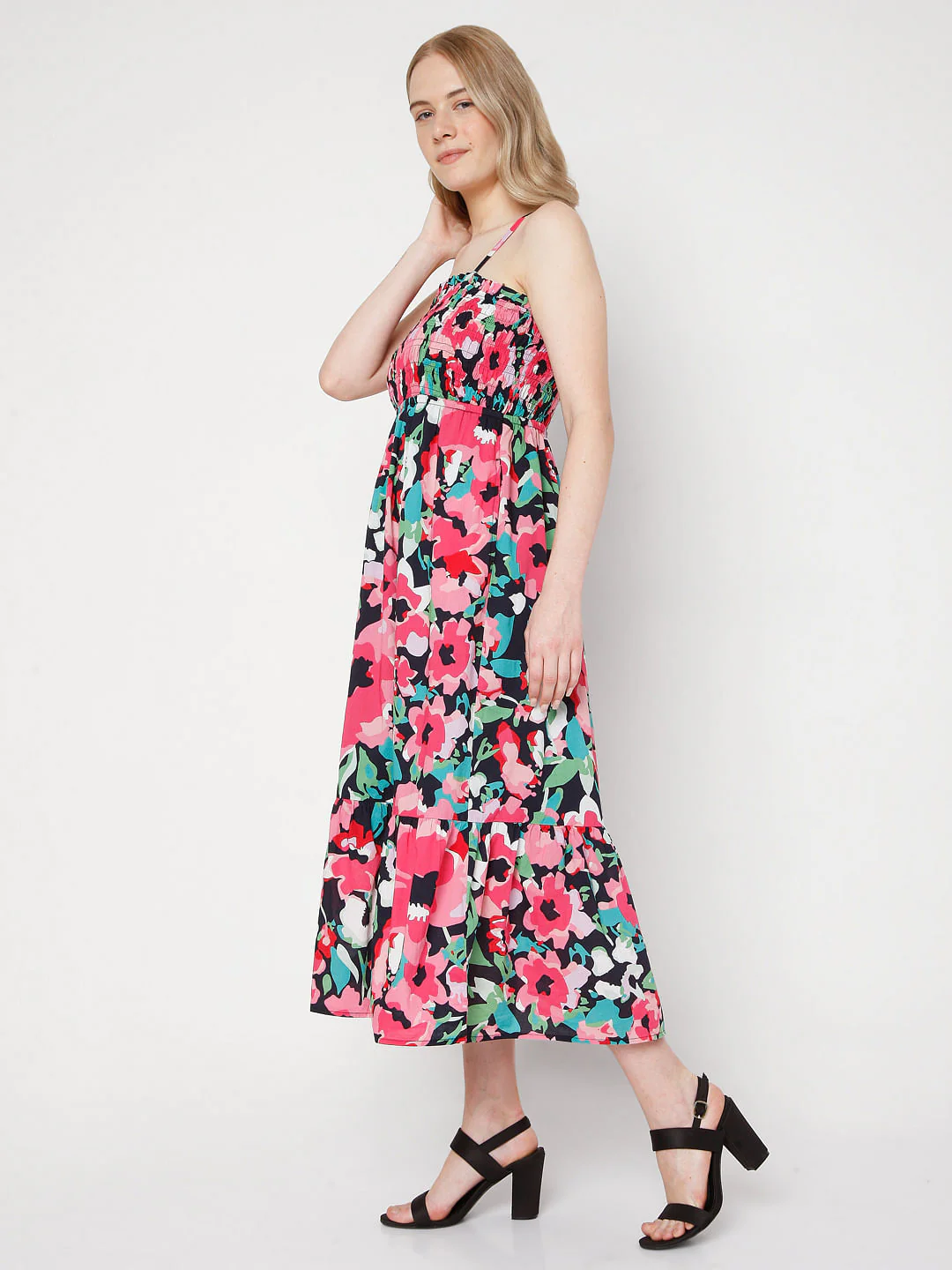 Pink Floral Strappy Dress - Image 3
