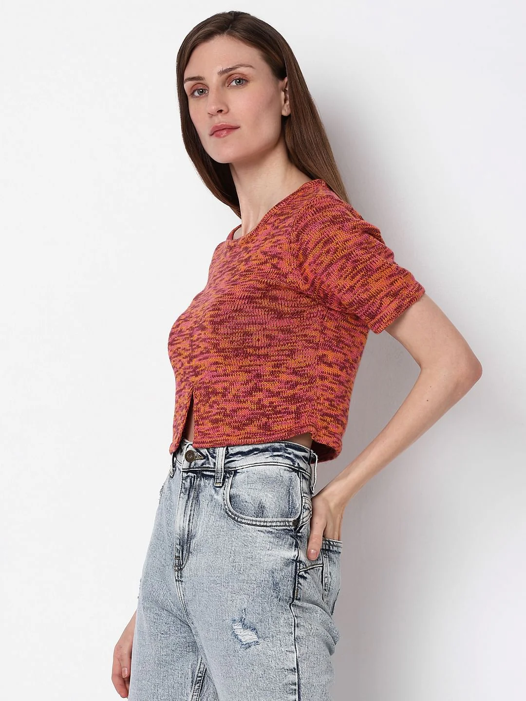 Orange Printed Cut-Out Sweater - Image 3