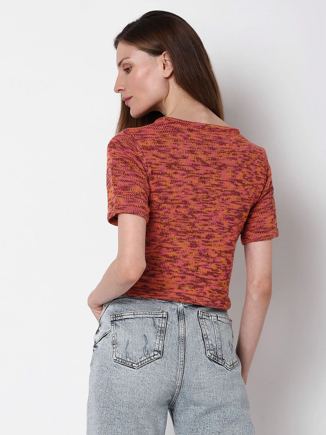 Orange Printed Cut-Out Sweater - Image 4