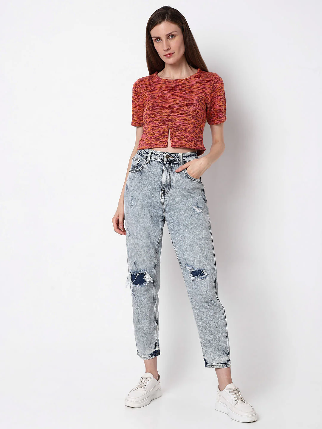 Orange Printed Cut-Out Sweater - Image 5