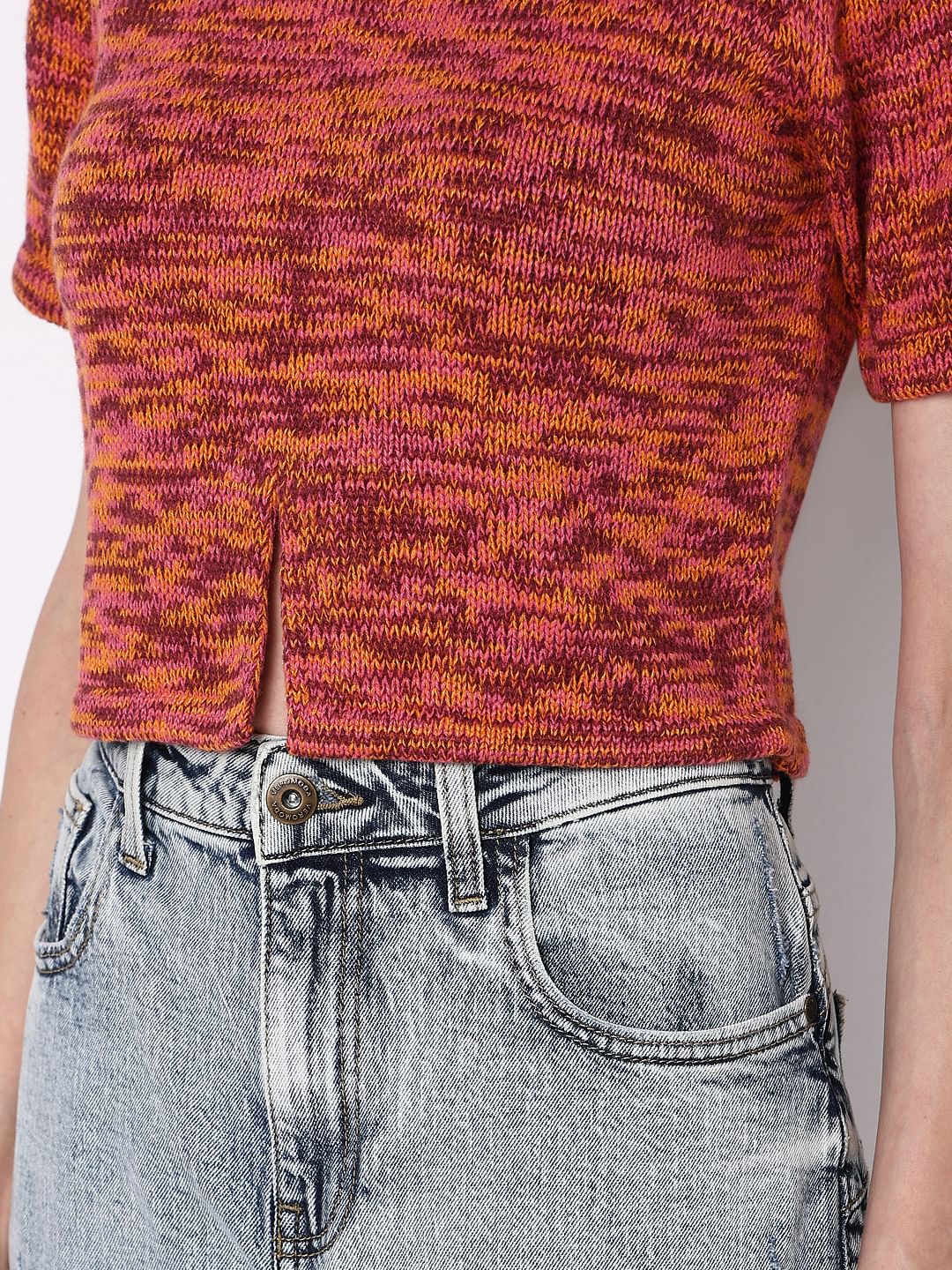 Orange Printed Cut-Out Sweater - Image 8