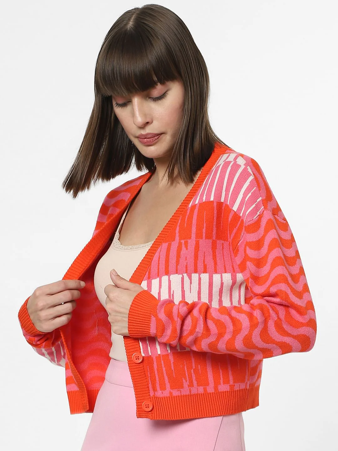 Pink & Orange Printed Cardigan - Image 3