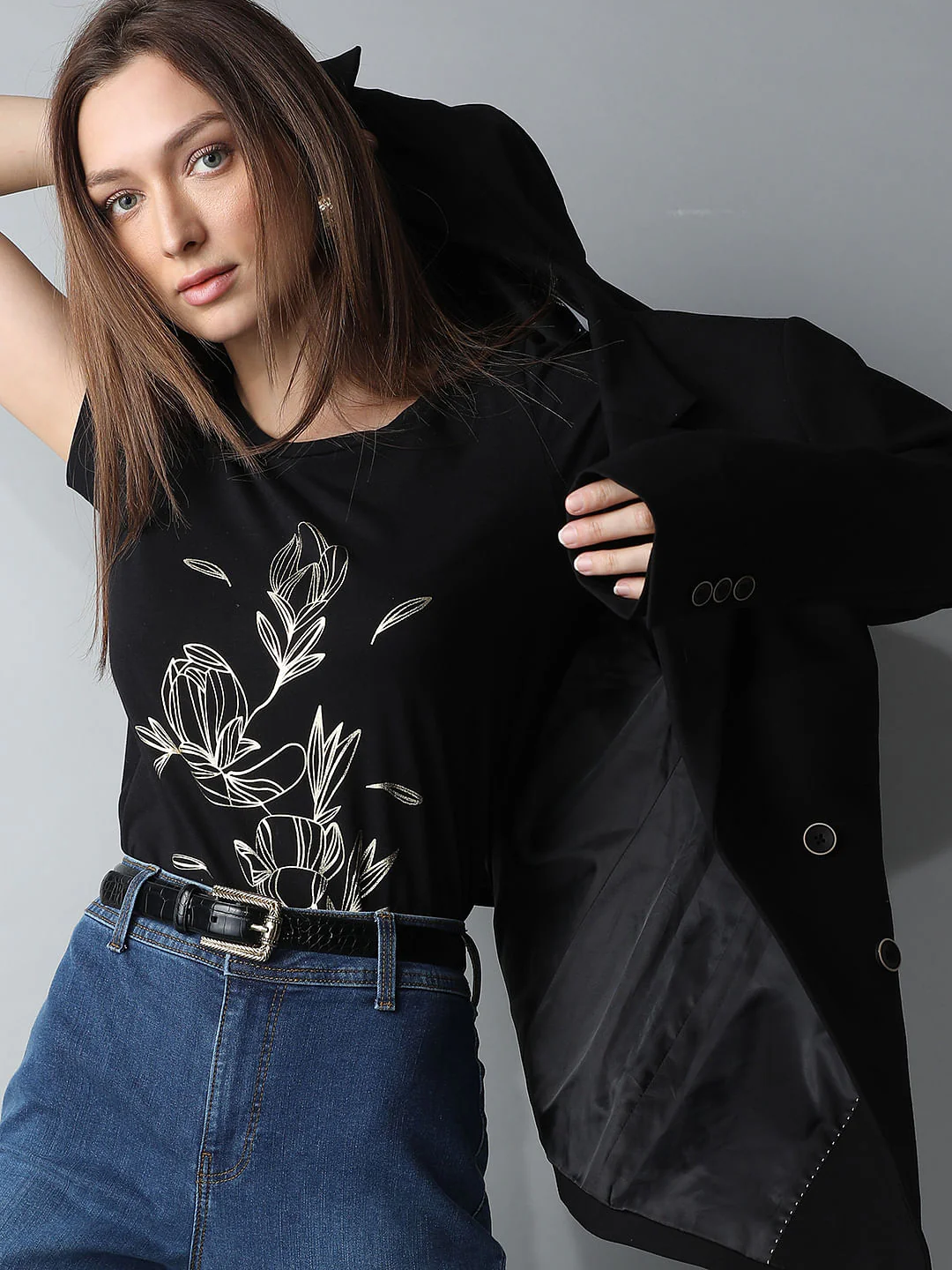 Black Foil Print T-Shirt - Image 9
