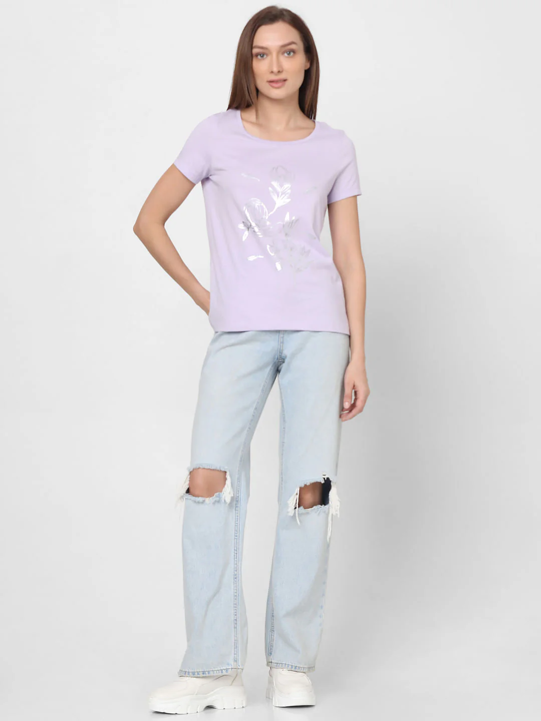 Lilac Foil Print T-Shirt - Image 5