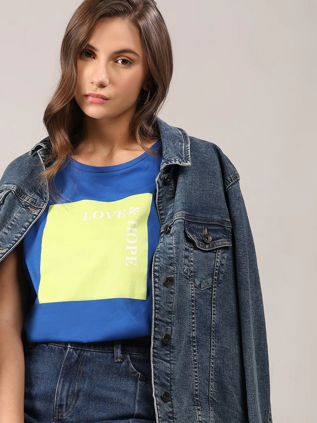 Blue Text Print T-Shirt