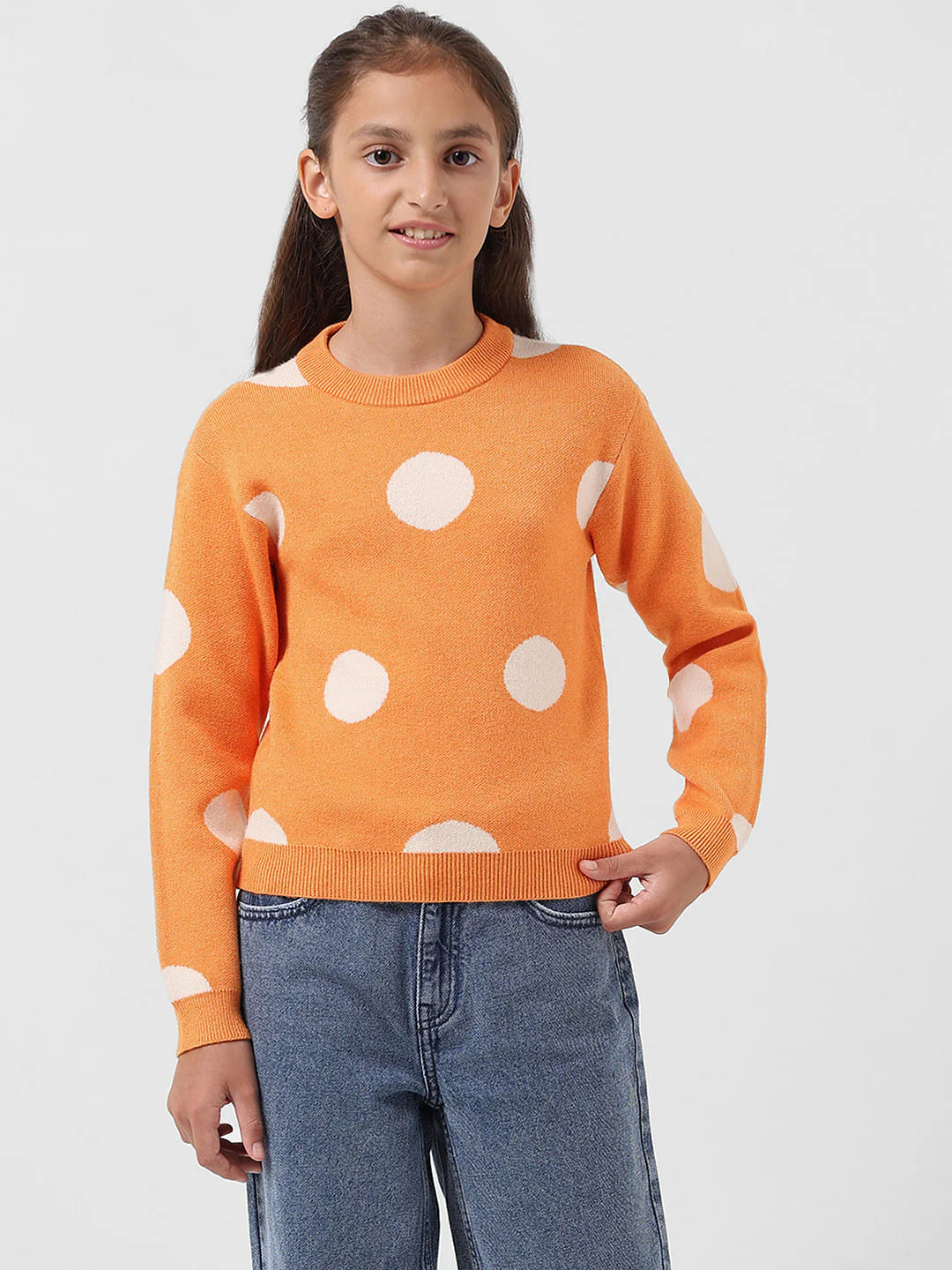 Girl Orange Polka Dot Pullover - Image 2