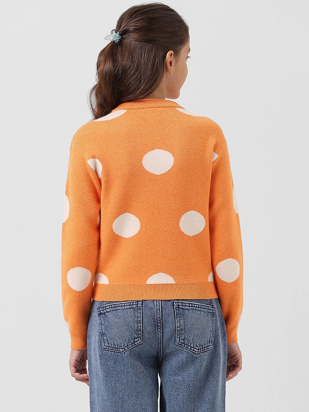 Girl Orange Polka Dot Pullover - Image 3