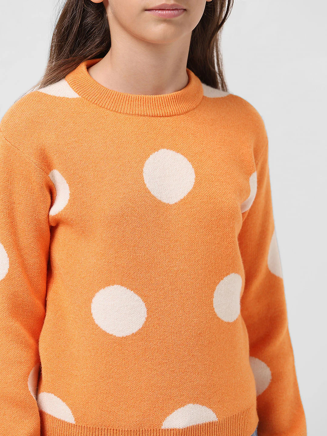 Girl Orange Polka Dot Pullover - Image 4