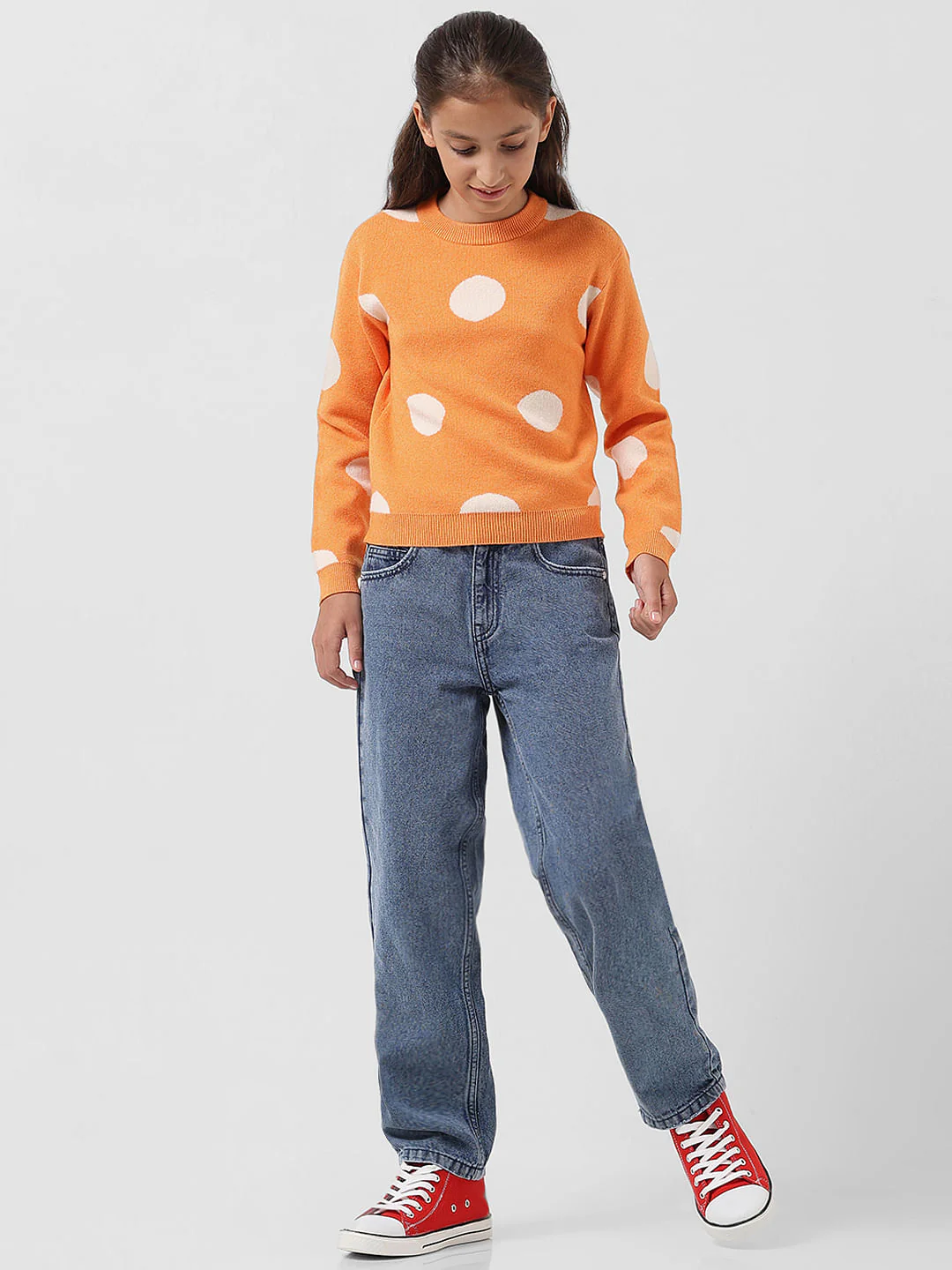 Girl Orange Polka Dot Pullover - Image 5
