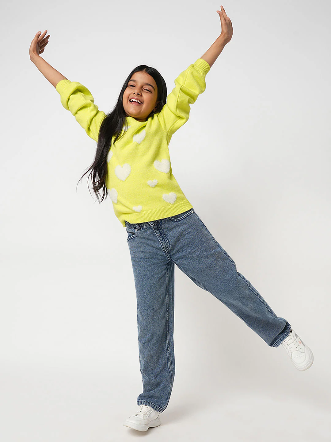 Girl Yellow Fluffy Heart Pullover - Image 4