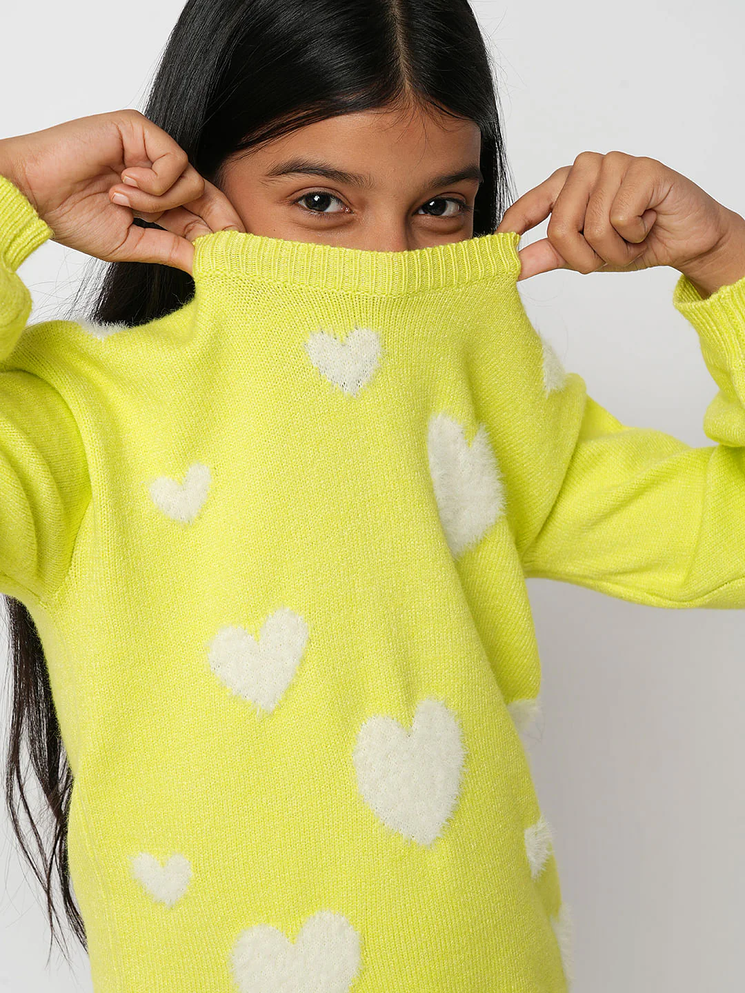 Girl Yellow Fluffy Heart Pullover - Image 5