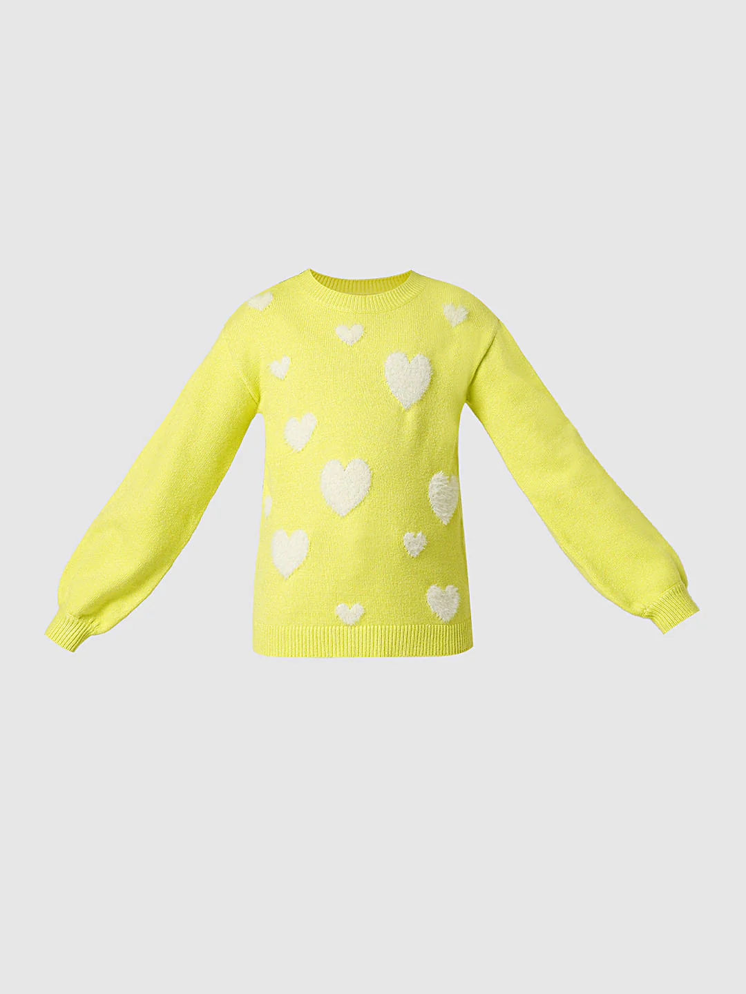 Girl Yellow Fluffy Heart Pullover - Image 7