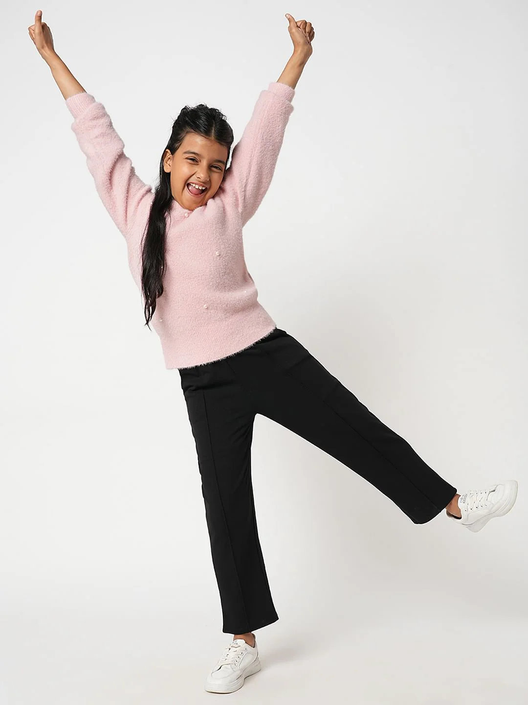 Girl Pink Pearl Embellished Sweater - Image 4