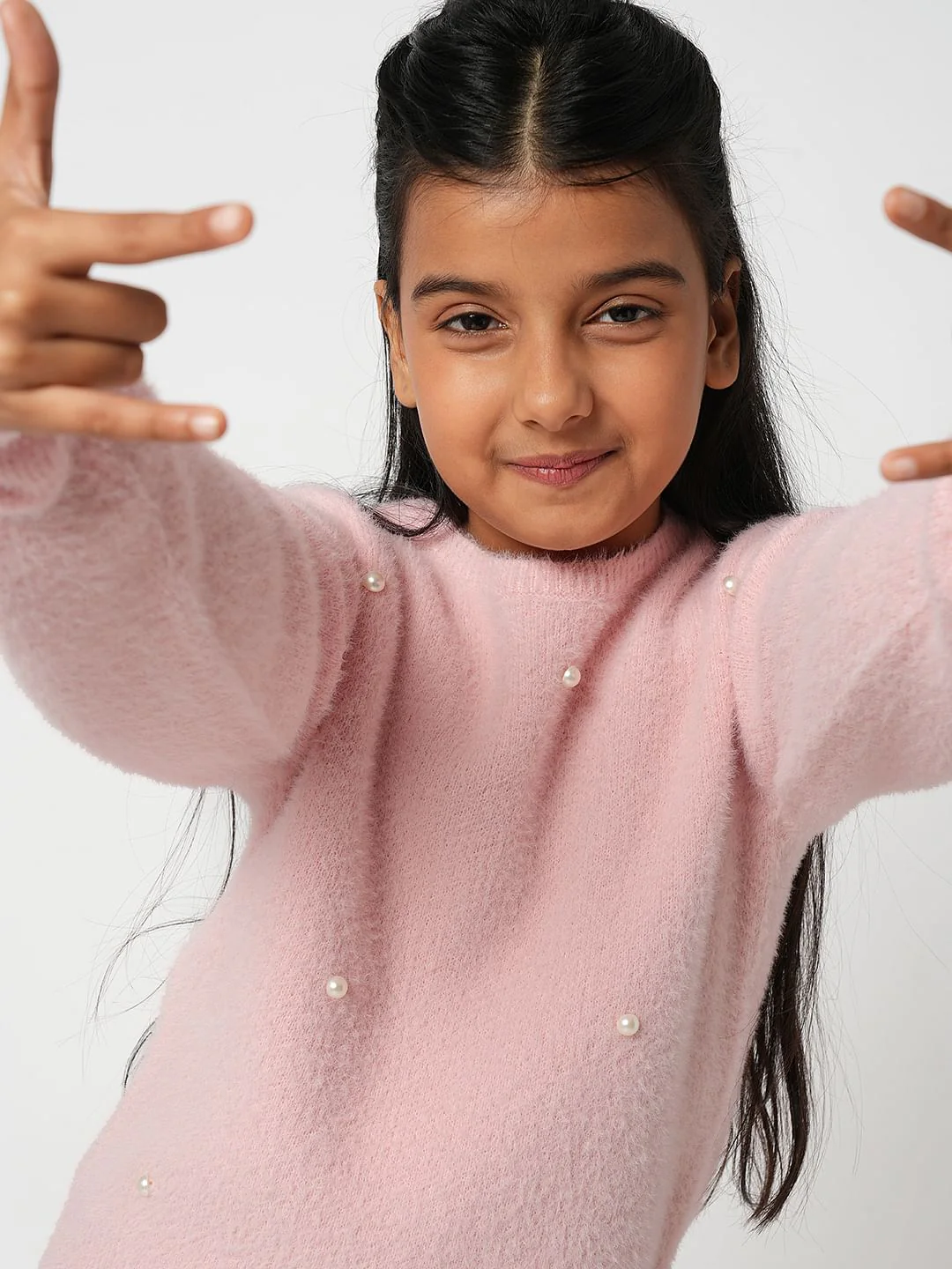 Girl Pink Pearl Embellished Sweater - Image 5