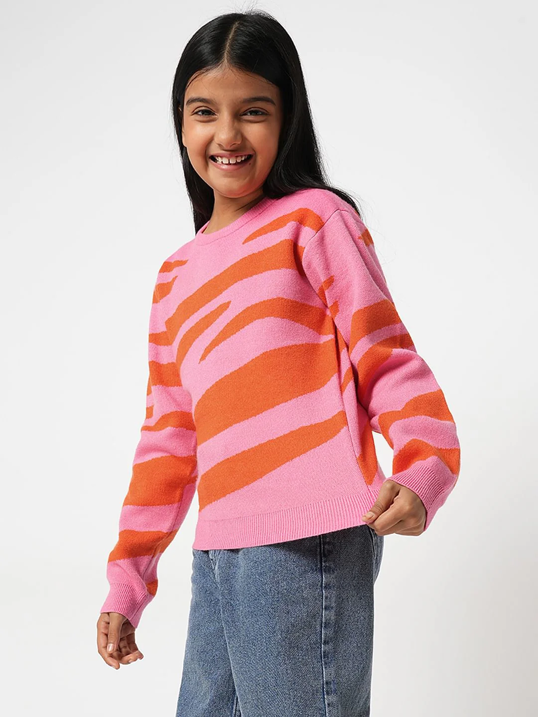 Girl Pink Printed Sweater - Image 3