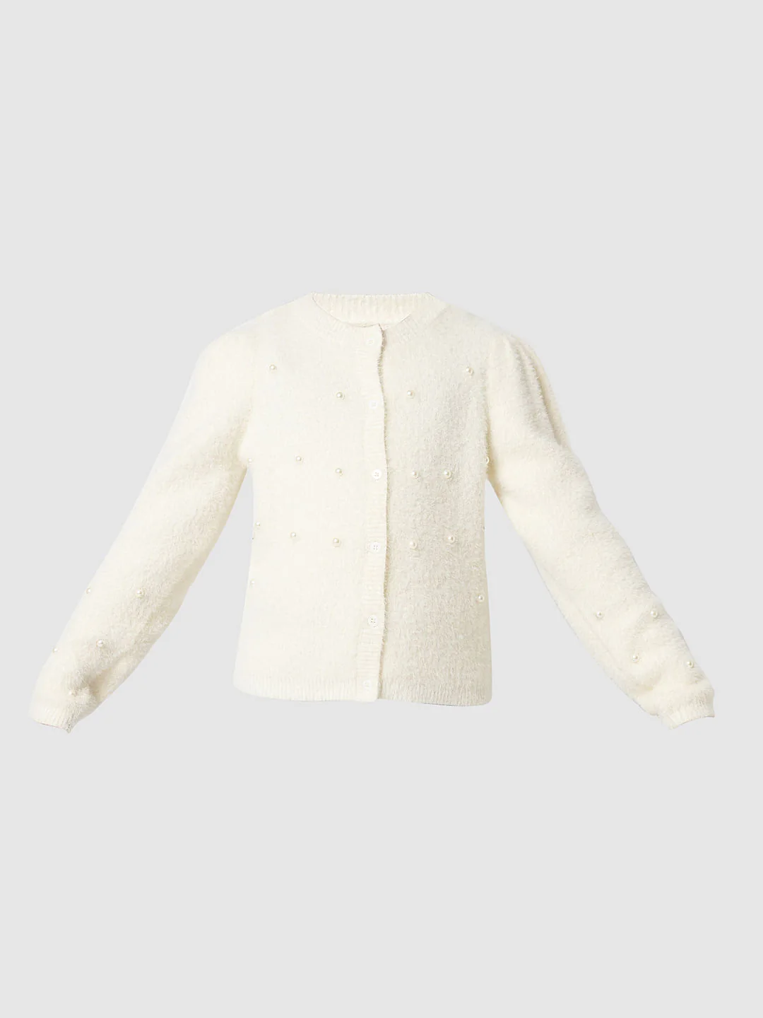Girl Off-White Pearl Embellished Cardigan - Image 6