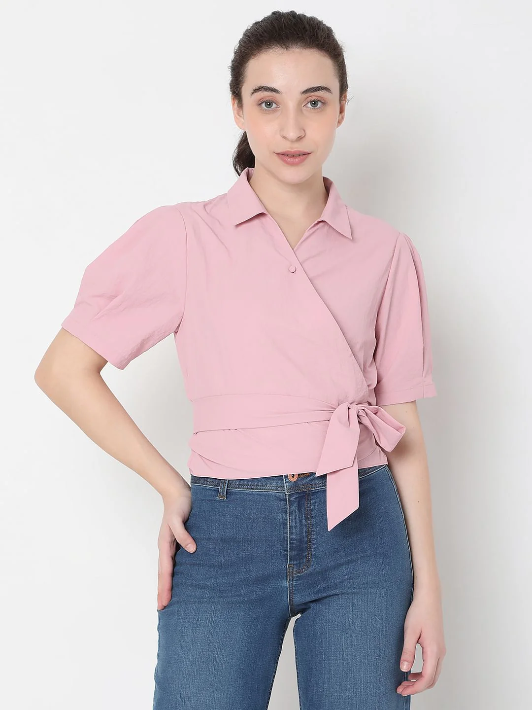 Pink Wrap Crop Top - Image 2