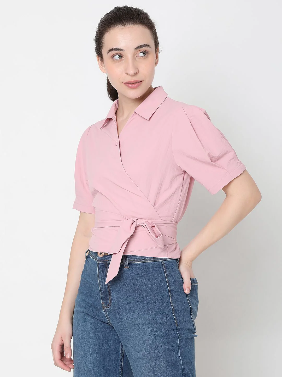 Pink Wrap Crop Top - Image 3