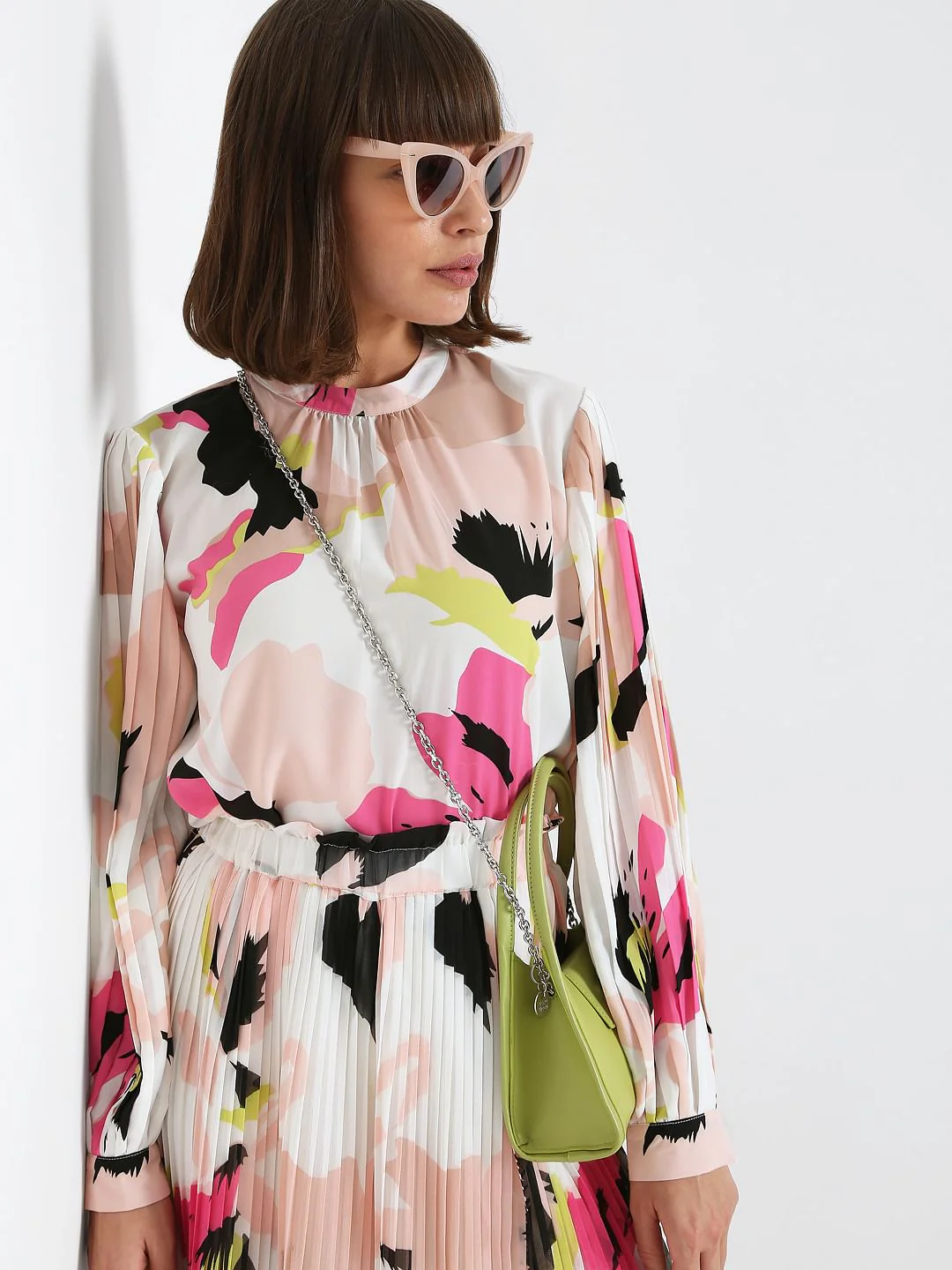 White Abstract Print Co-Ord Top