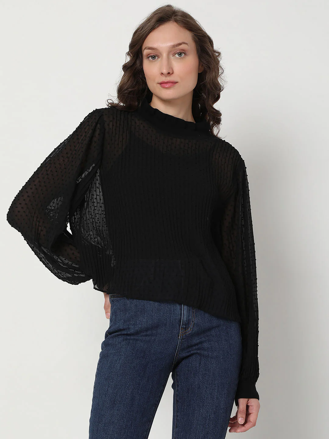 Black Dobby Pleated Top - Image 2