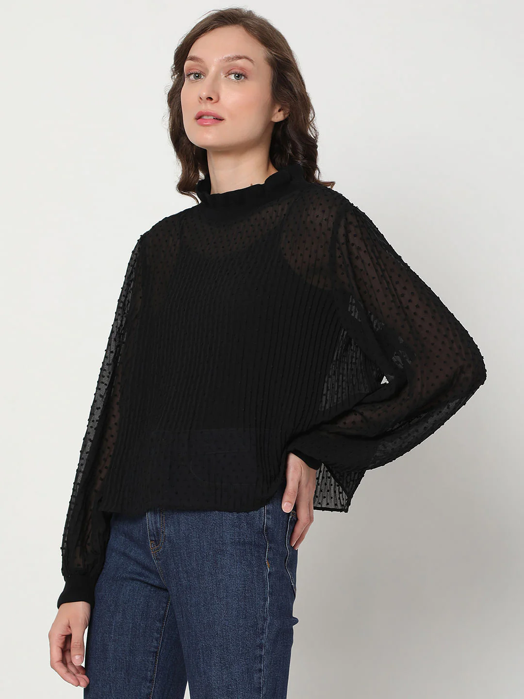 Black Dobby Pleated Top - Image 3