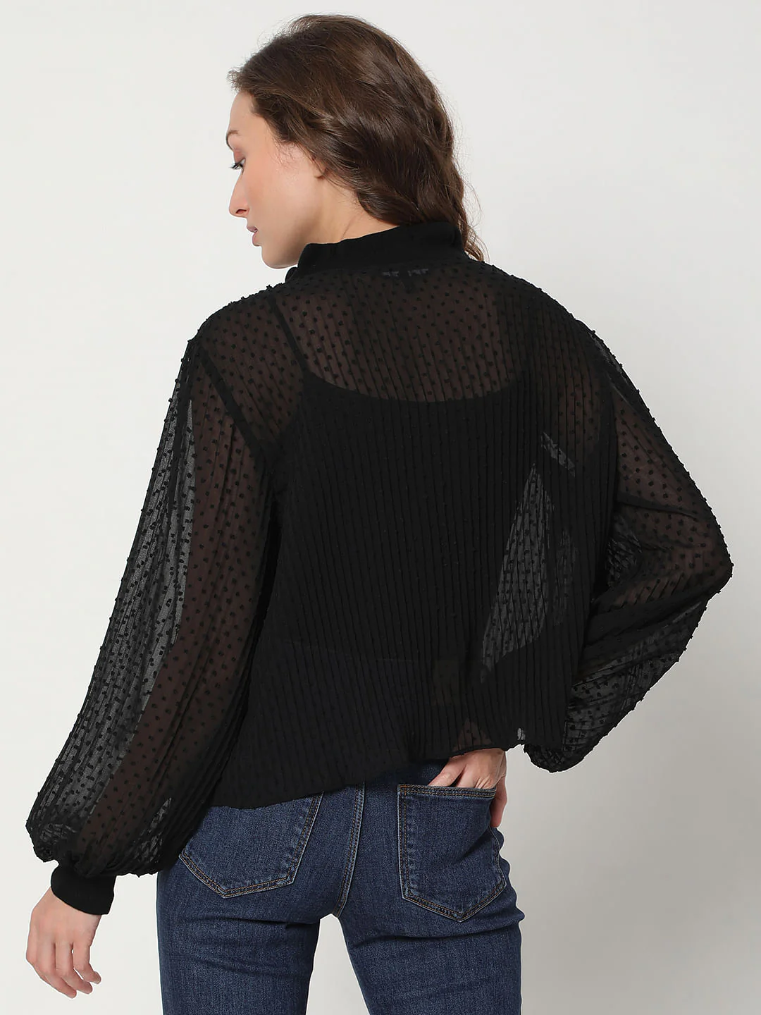 Black Dobby Pleated Top - Image 4